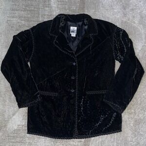 Max & Mabel Black Velvet Patchwork Blazer Jacket Embossed Burnout Size 1